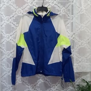 Vintage 80/90s Nike Color Block Windbreaker Blue White Retractable Hoodie Size S